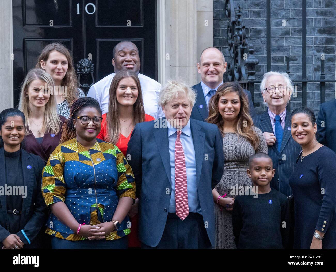 London, UK. 29th Jan, 2020. *Photos EMBARGOED until 11:59pm Monday 3rd February 2020.* Boris Johnson MP PC Prime Minister marks world cancer day with a group of supporters and sufferers from Cancer Research UK outside 10 Downing Street London Credit: Ian Davidson/Alamy Live News Stock Photo