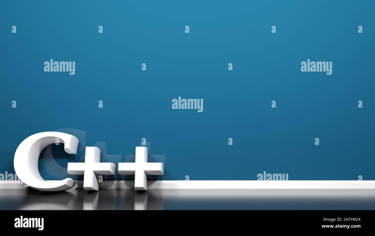 C++ white write at blue wall background - 3D rendering illustration ...