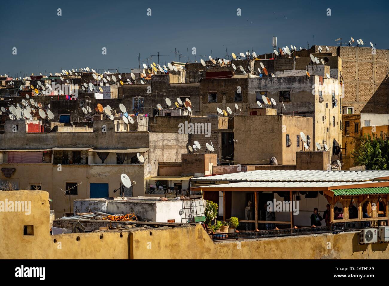 Fes, Morocco - Medina rooftops covered in satellite dishes Stock Photo ...