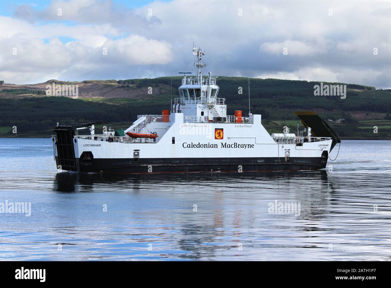 MULL, SCOTLAND, JULY 29 2018: Ferry arriving at Fishnish on the Isle of Mull, in the Scottish Highlands. Fishnish is connected to Lochaline in Morvern Stock Photo