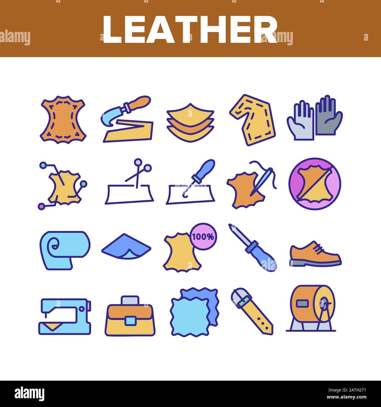 Leather Cloth Material Collection Icons Set Vector Stock Vector Image ...