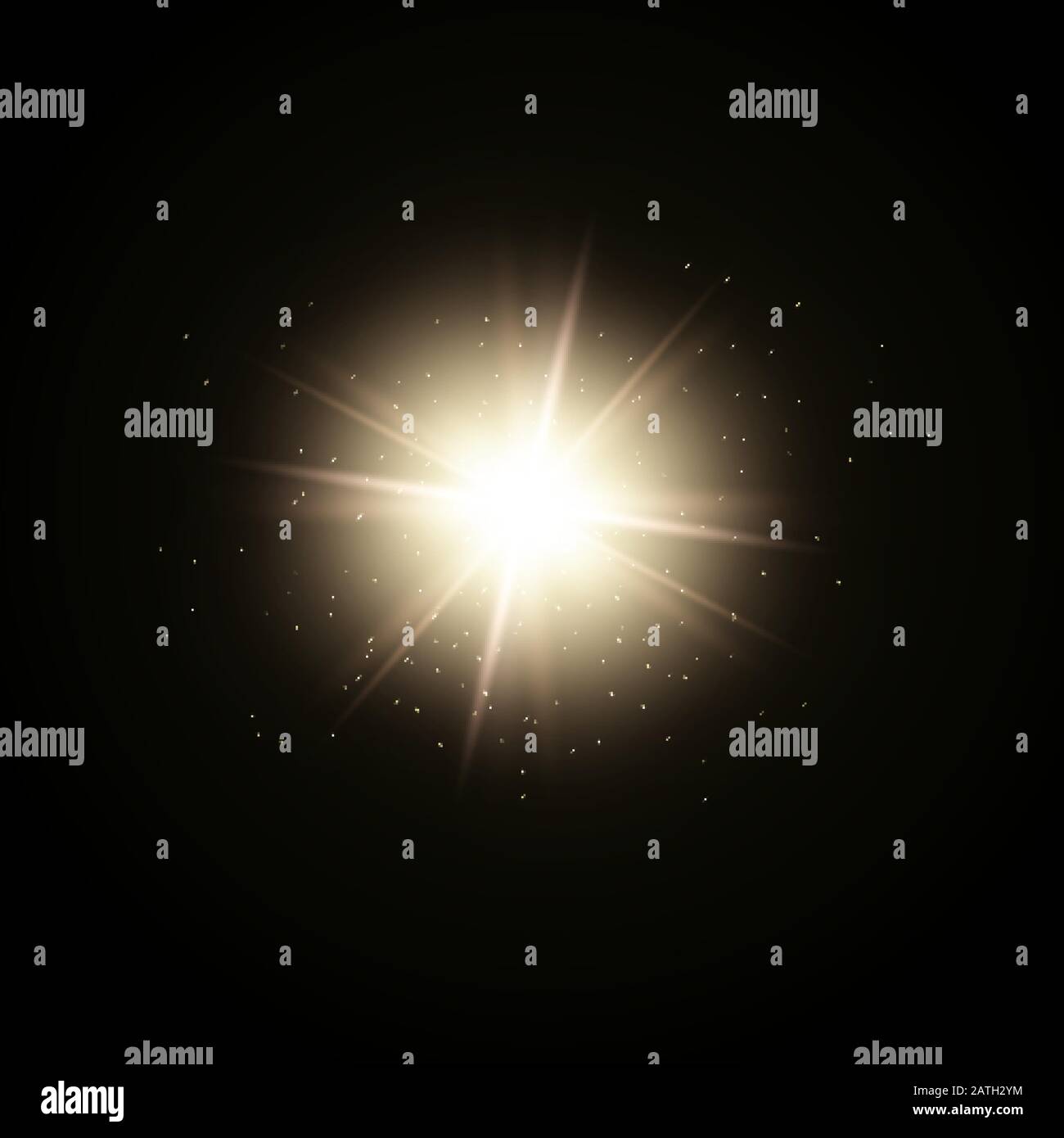 Lens flare. Camera Flash. Sunlight isolated on black background Stock ...