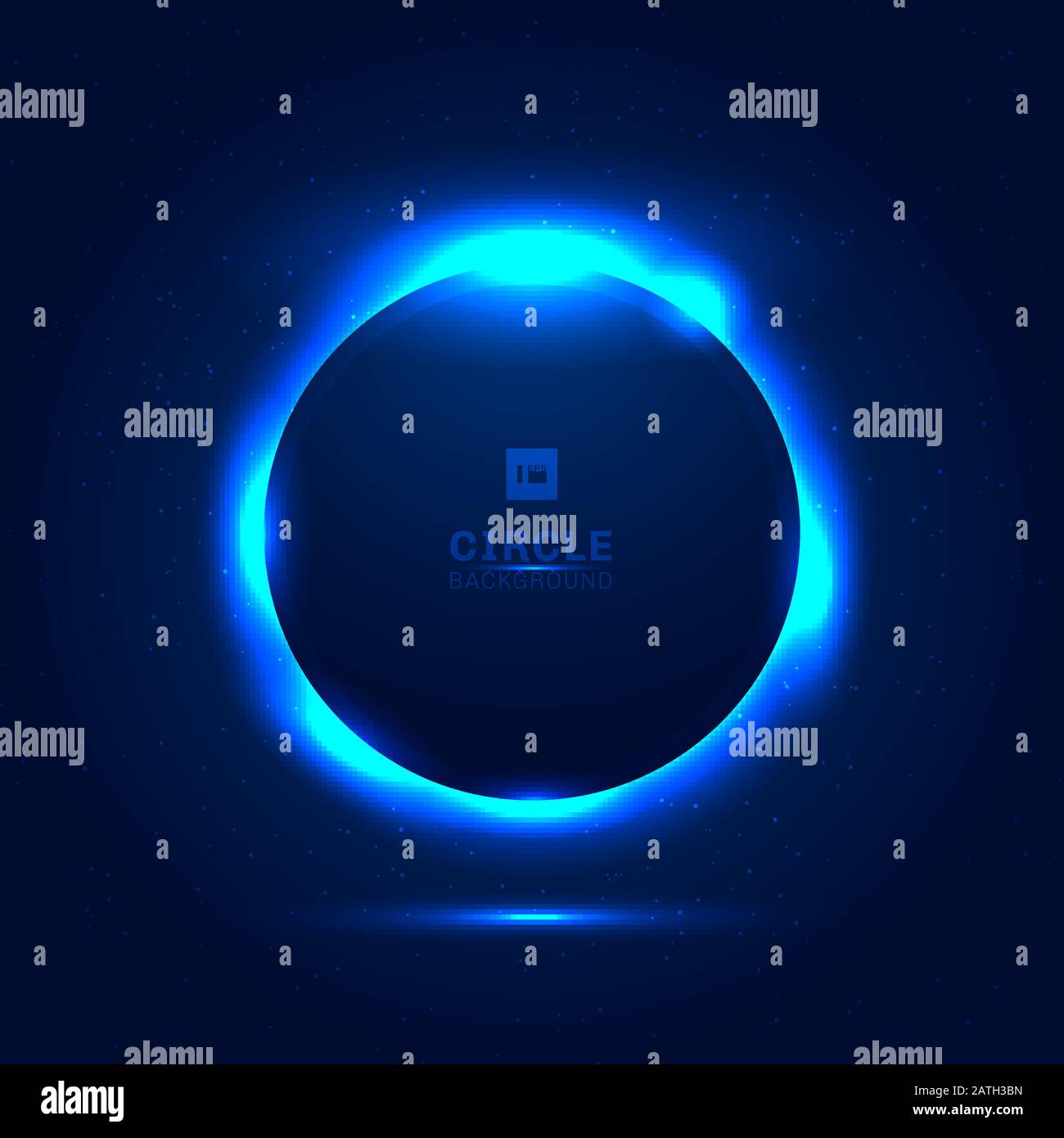 Abstract solar eclipse blue space with a star shining from behind a planet background space for your text. Geometric circle glow lighting effect. Vect Stock Vector