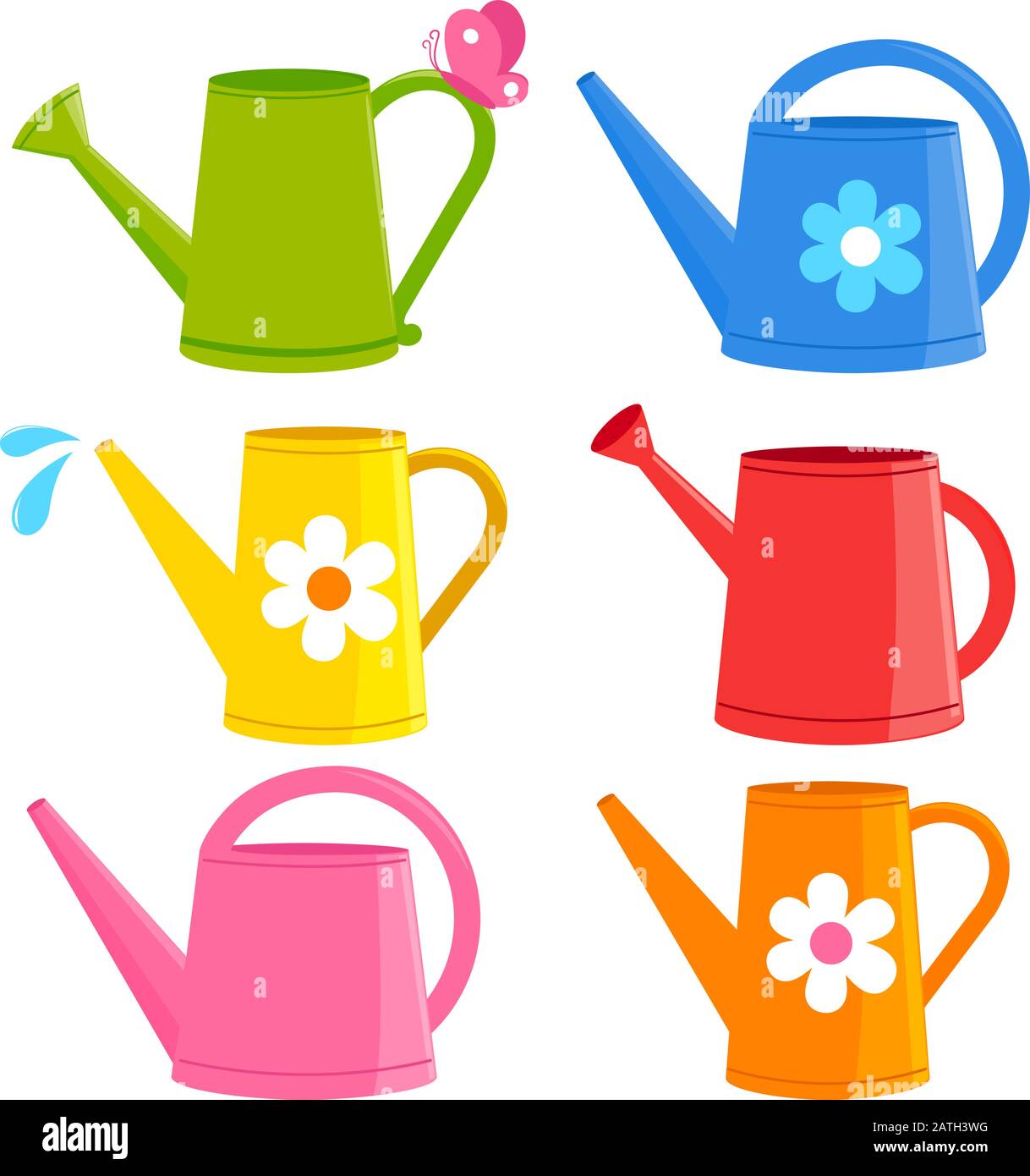 Colorful watering cans. Vector illustration collection Stock Vector