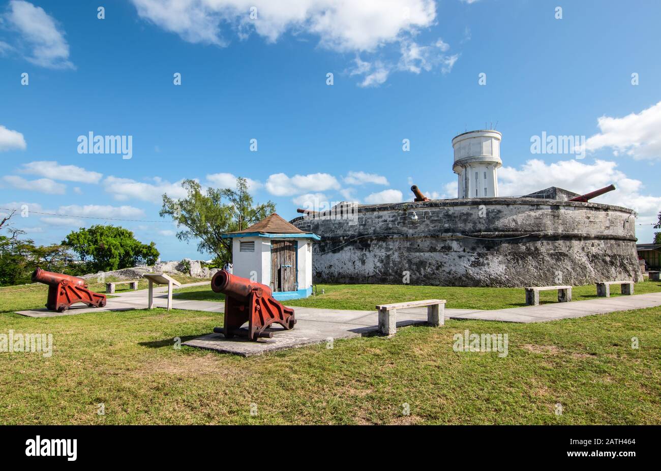 Landscape with Fort Fincastle and old cannons. New Providence, Nassau, Bahamas Stock Photo