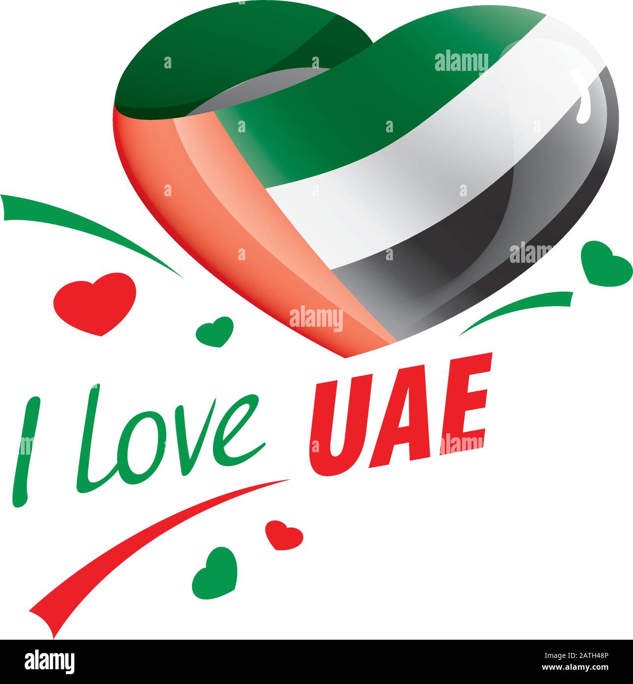 National flag of the United Arab Emirates in the shape of a heart and the inscription I love UAE