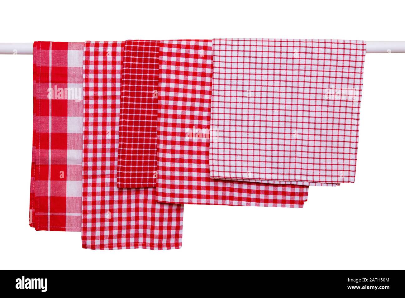 Hanging Towels Isolated Closeup Of Various Red Checkered Kitchen