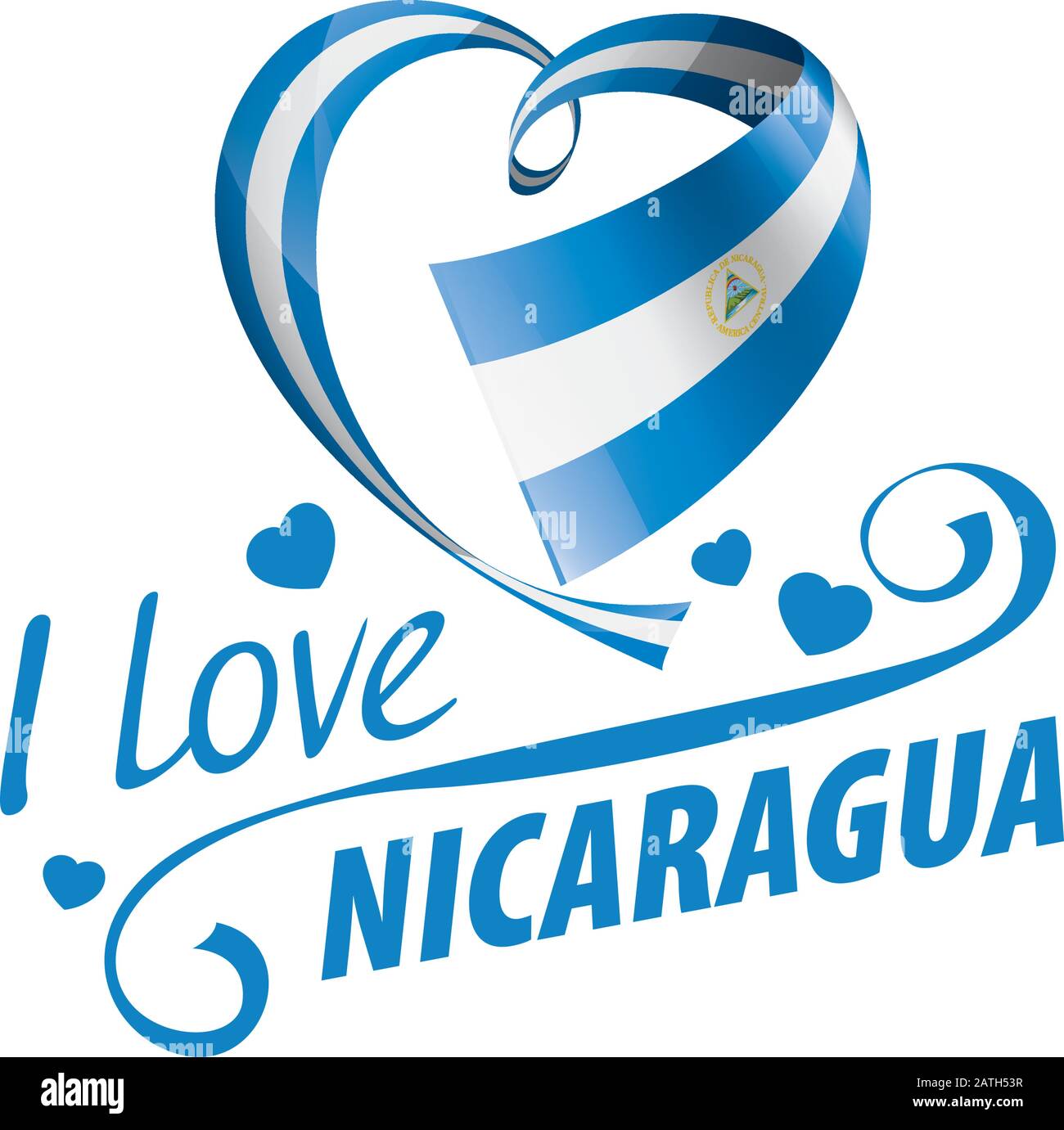 National flag of the Nicaragua in the shape of a heart and the
