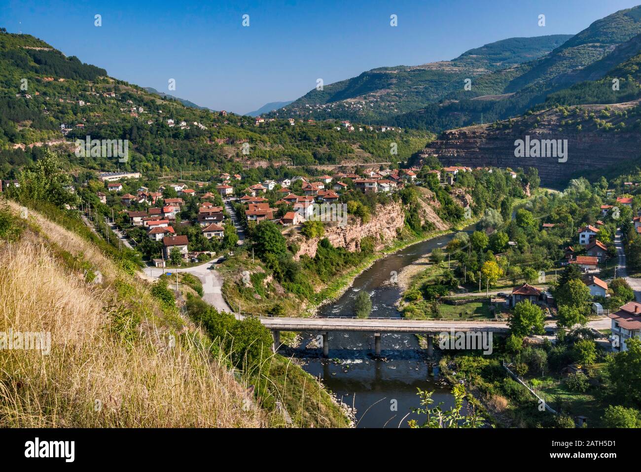Town of Tserovo over Iskar River in Iskar Gorge in Balkan Mountains (Stara Planina), Bulgaria Stock Photo