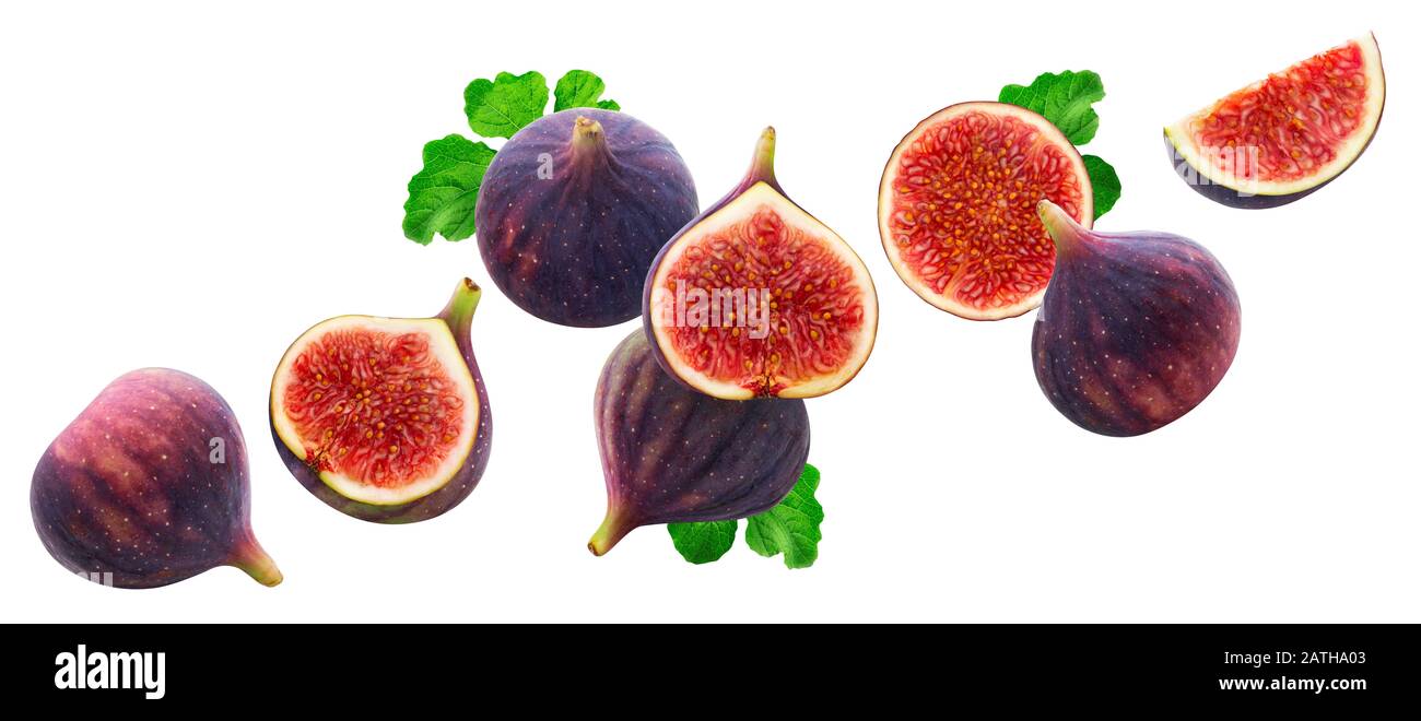 Falling figs isolated on white background Stock Photo Alamy