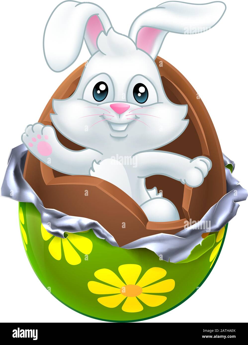 Easter Bunny Rabbit Breaking Out of Chocolate Egg Stock Vector