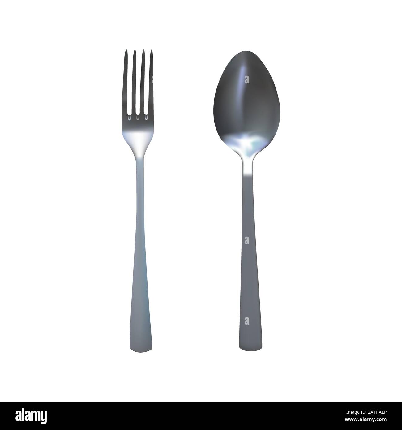 Spoon and fork. Metallic flatware. Vector illustration. Stock Vector