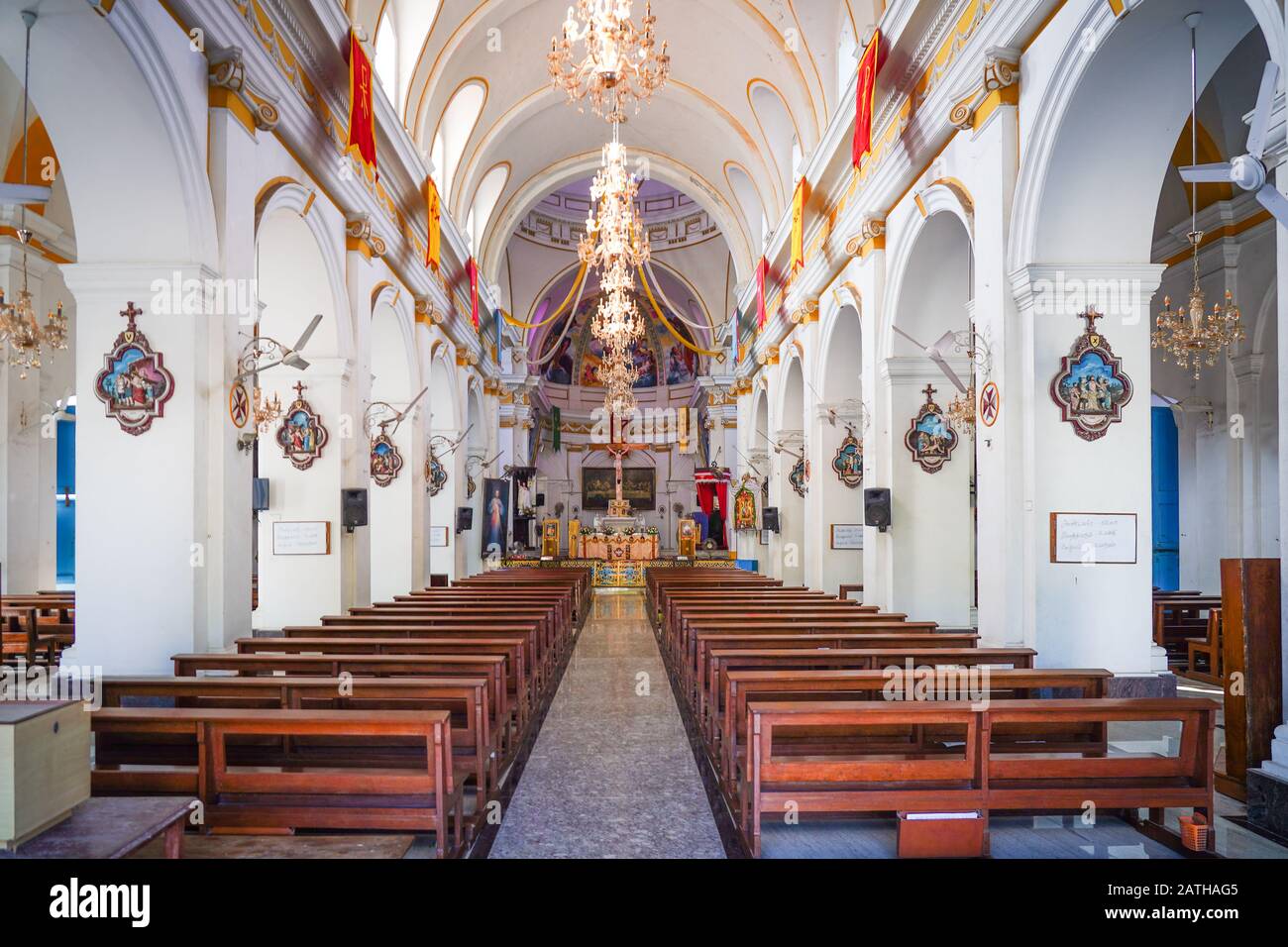 Views inside the Immaculate Conception cathedral in Pondicherry. From a series of travel photos in South India. Photo date: Wednesday, January 8, 2020 Stock Photo