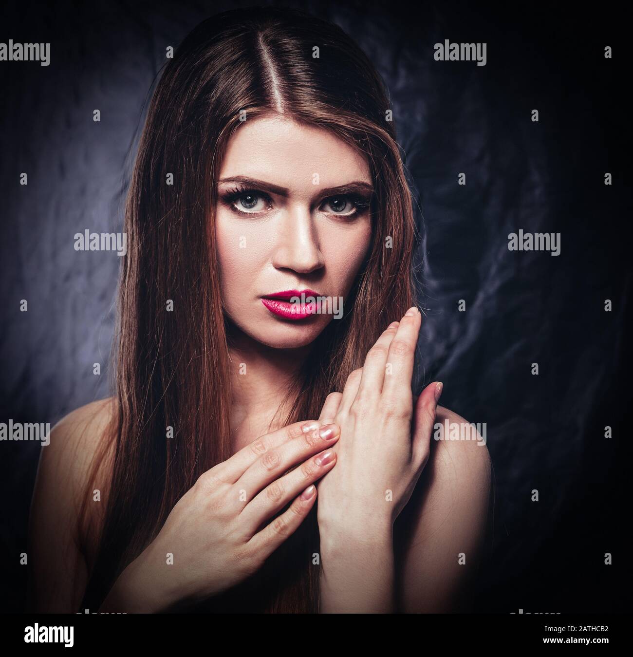 Portrait of a beautiful girl with natural makeup and well-groomed hair ...