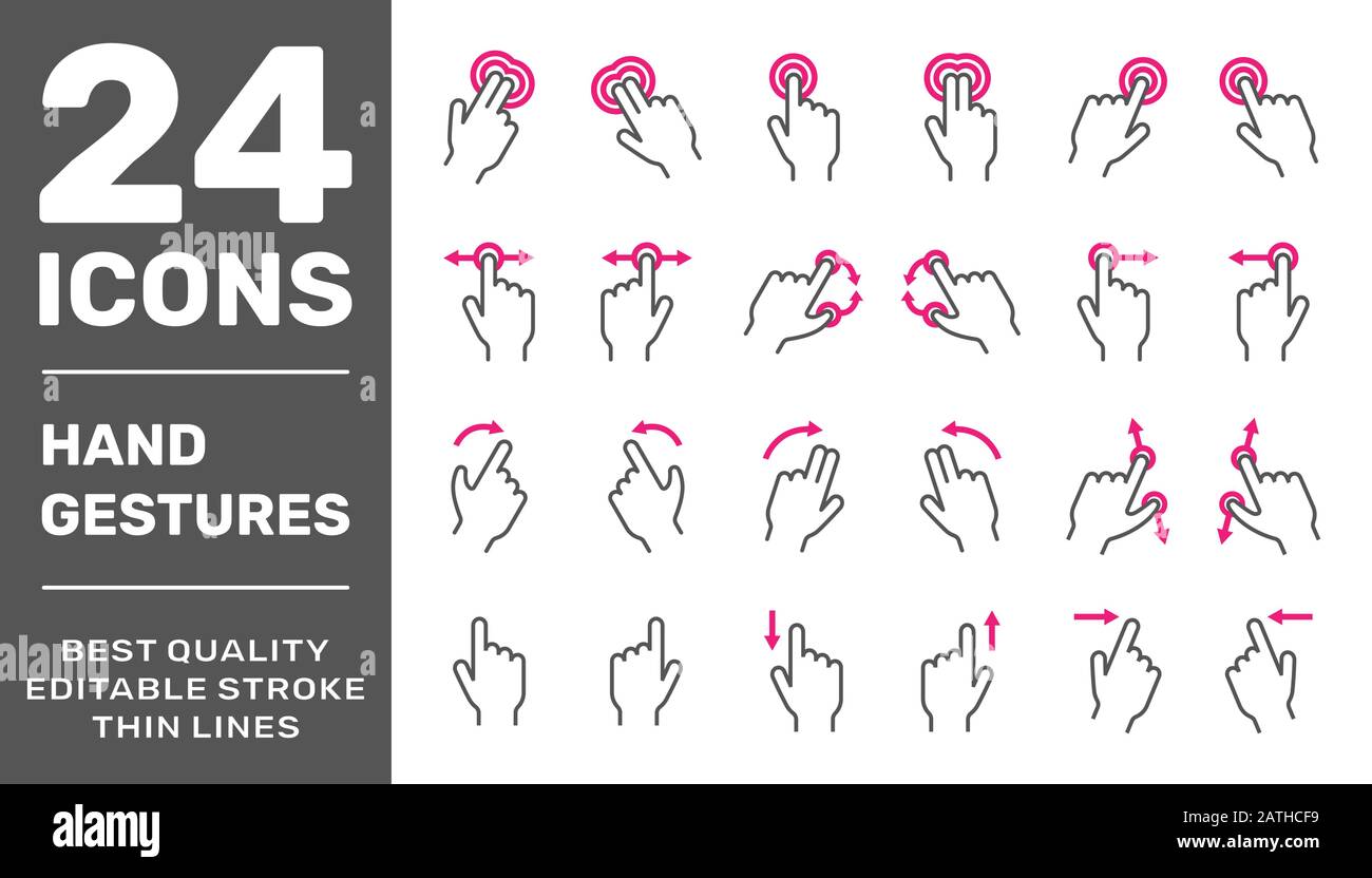 Gesture icons for touchscreen. Simple vector icon set for a mobile app ...