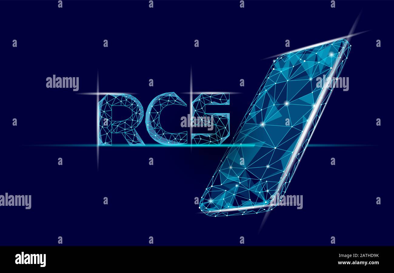 RCS 3D inscription. Polygonal letters Rich Communication Services glowing light effect. Cyberspace innovation web communication online app. Digital Stock Vector