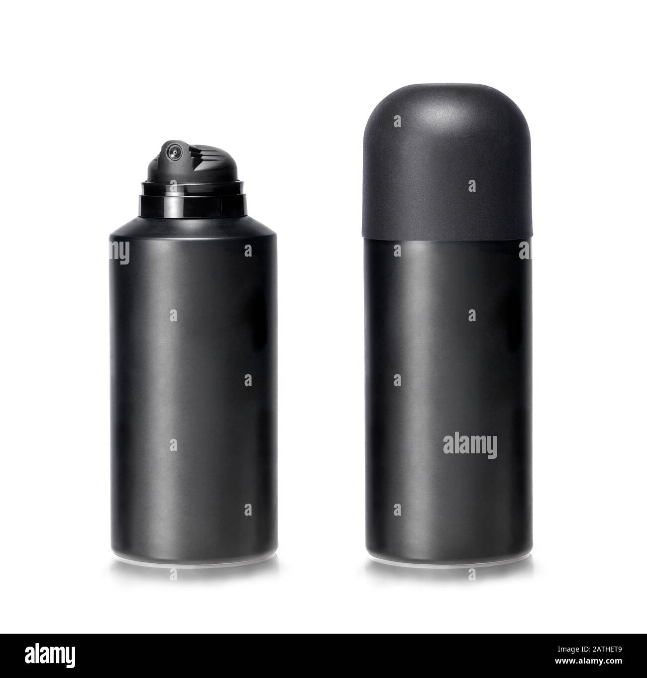 Two lotion dispensers one capped and other uncapped. Clipping path Stock Photo