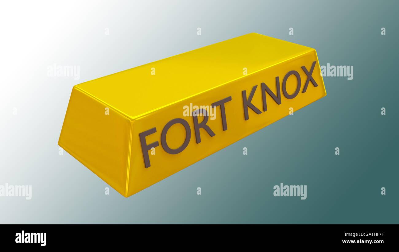 3D illustration of FORT KNOX title gold bar, with green gradient as a