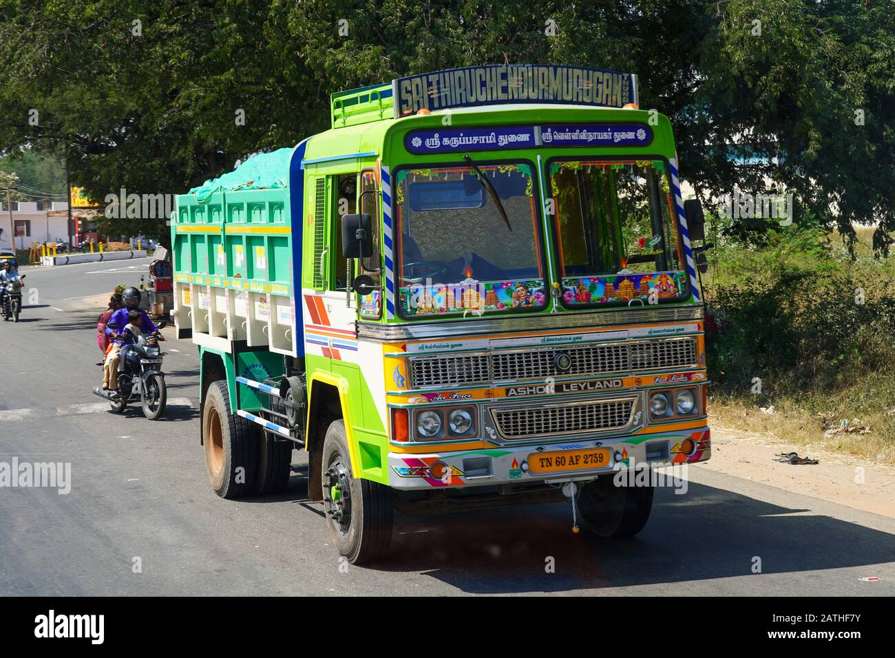 A brightly decorated lorry. From a series of travel photos in Kerala, South India. Photo date: Sunday, January 12, 2020. Photo: Roger Garfield/Alamy Stock Photo