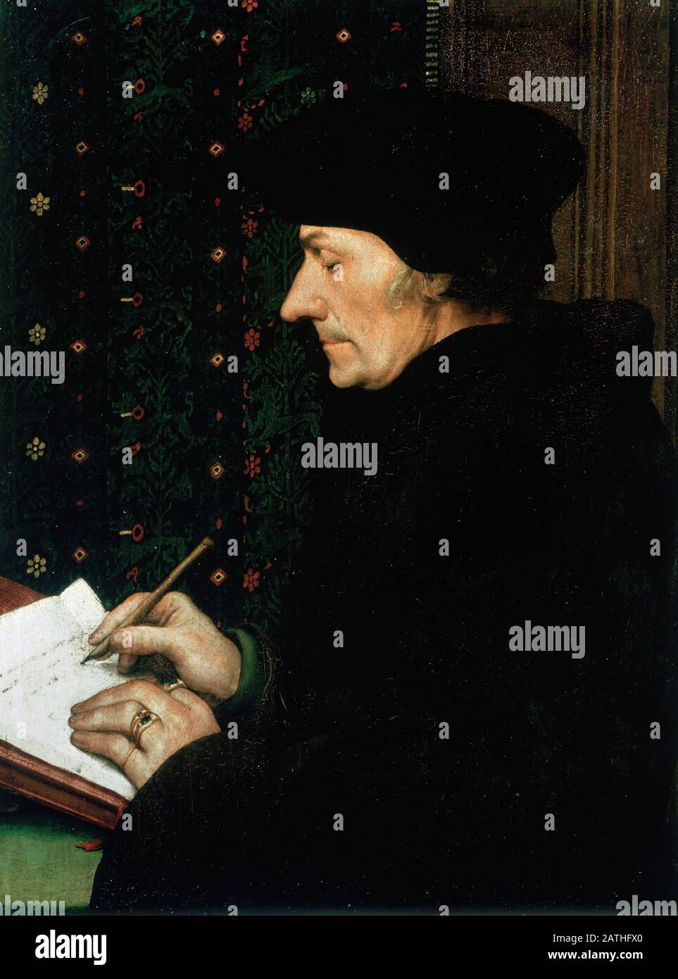 Hans Holbein the Younger Dutch school Desiderius Erasmus 1523 Oil on wood (420 x 320 cm) Paris, musee du Louvre Stock Photo