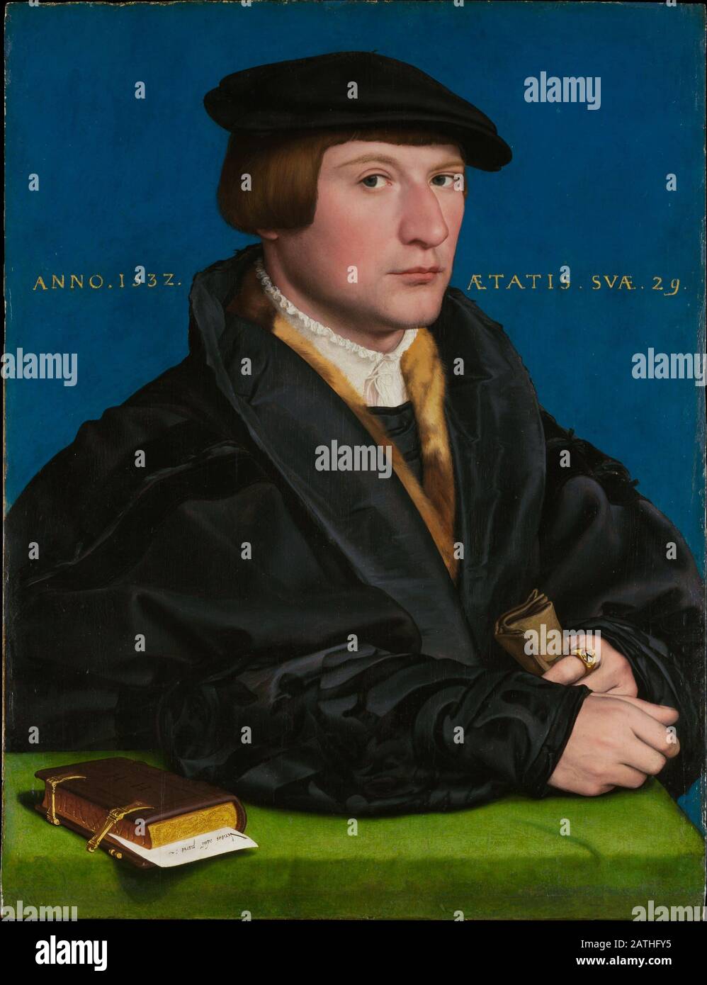 Hans Holbein the Younger German school Portrait of a Member of the Wedigh Family : Hermann von Wedigh III 1532 Oil and gold on oak (42.2 x 32.4 cm) New York, Metropolitan Museum of Art   This sitter, whose ring displays the arms of the Wedighs of Cologne, is probably Hermann von Wedigh III, Metropolitan Museum of Art, New York City. Stock Photo