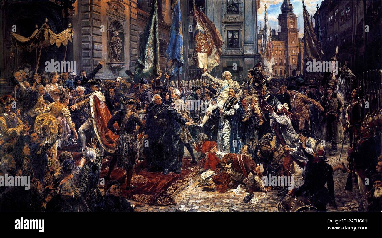 Jan Matejko Polish school Adoption of the Polish Constitution of May 3, 1791. King Stanislaus Augustus entering St John's Cathedral to swear in the new national constitution 1891 Oil on canvas (246 x 445 cm) Poland, Royal Castle Stock Photo
