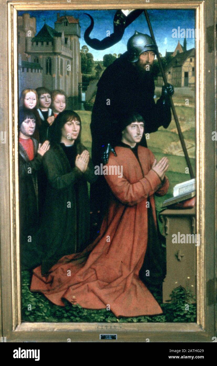 Triptych of the Family Moreel', Detail, 1484. Located in the collection at, Groeninge Museum, Bruges. Stock Photo