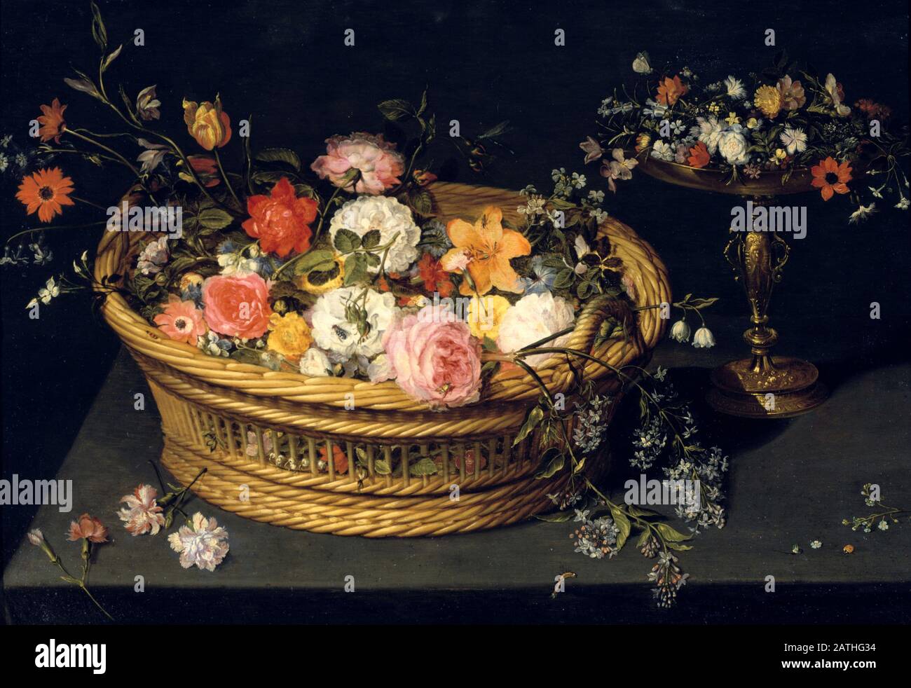 A Basket of Flowers by Jan Brueghel the Younger (Flemish, 1601.1678). 1620s. Oil on wood New York, Metropolitan Museum of Art Stock Photo