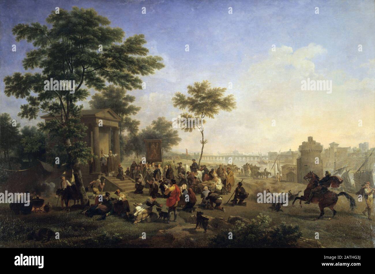 Nicolas Antoine Taunay French school Open Air Mass in the Roman Countryside Messe celebree dans une chapelle dediee a saint Roch Oil on canvas (60 x 81 cm) Nancy, musee des Beaux-Arts Stock Photo
