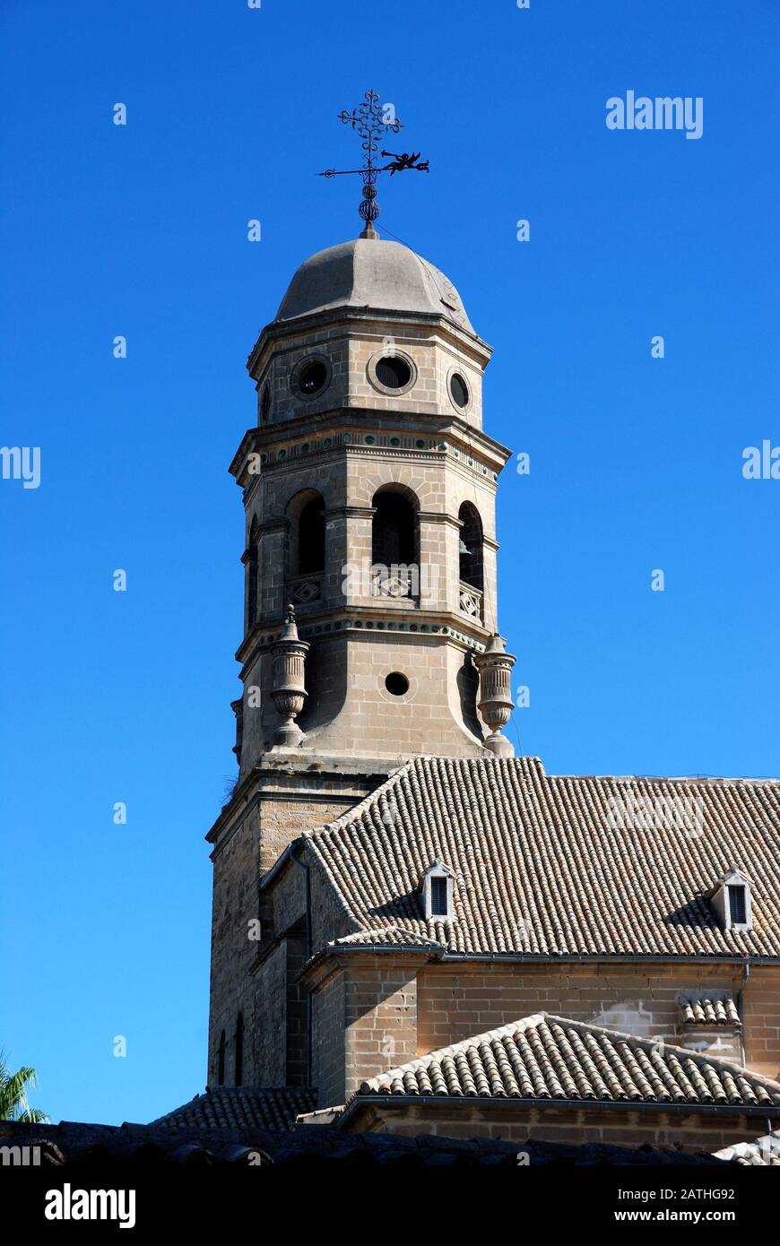 View of the Cathedral bell tower, Baeza, Jaen Province, Andalucia, Spain, Western Europe Stock Photo