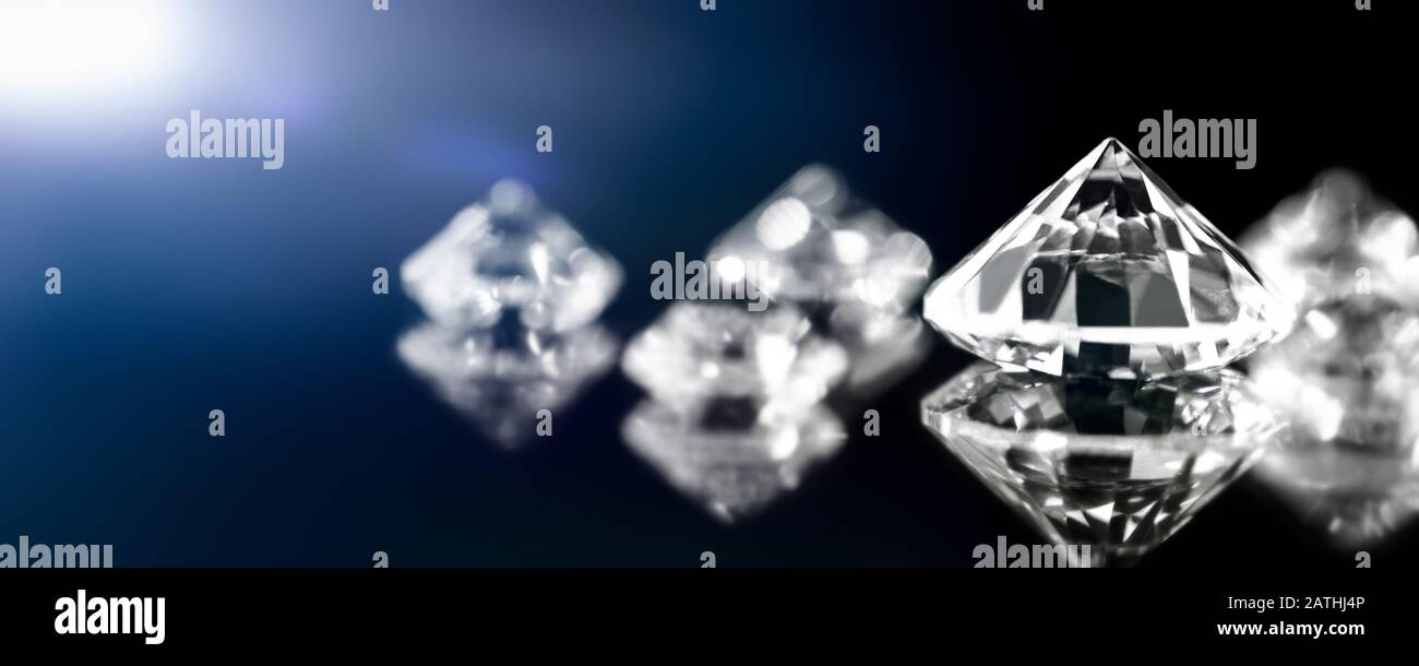 Banner, brilliant cut diamonds, flawless and perfect jewelry, closeup Stock Photo