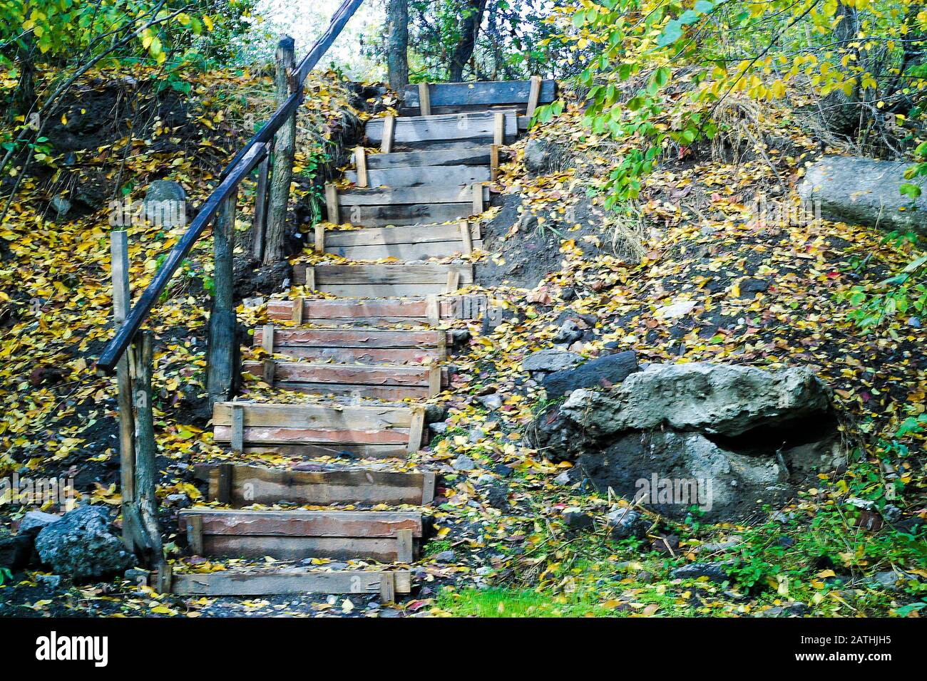 An old stairs up at night in the park Stock Photo