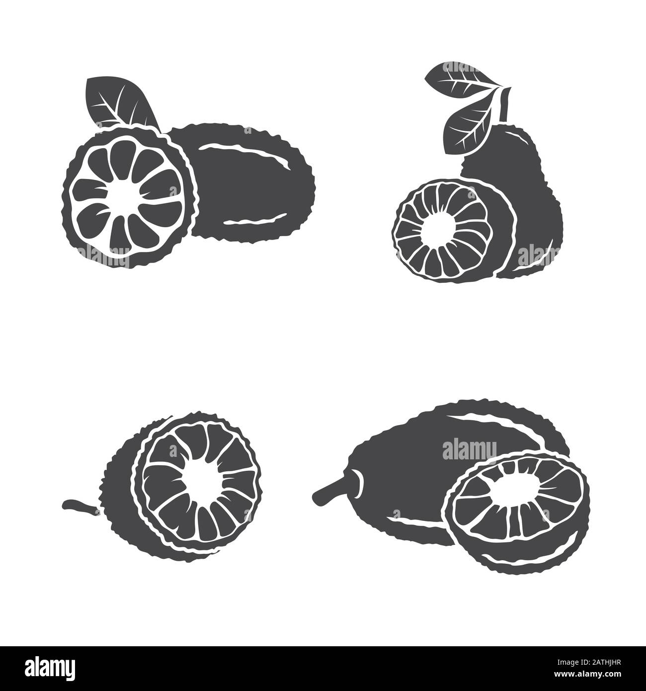 Vector black Jackfruit set on white background Stock Vector