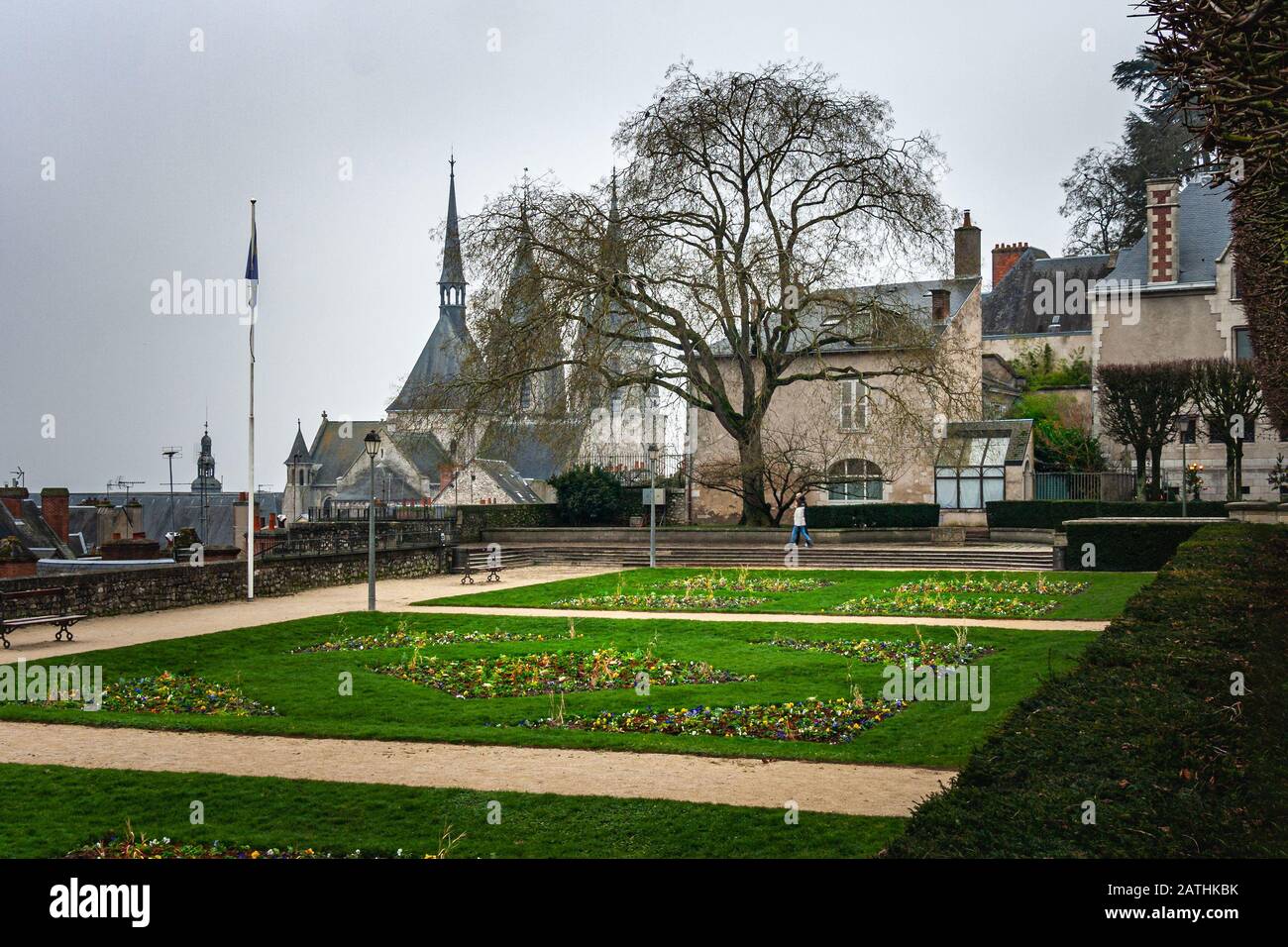 Saint-Nicolas church, public garden, Blois France Stock Photo
