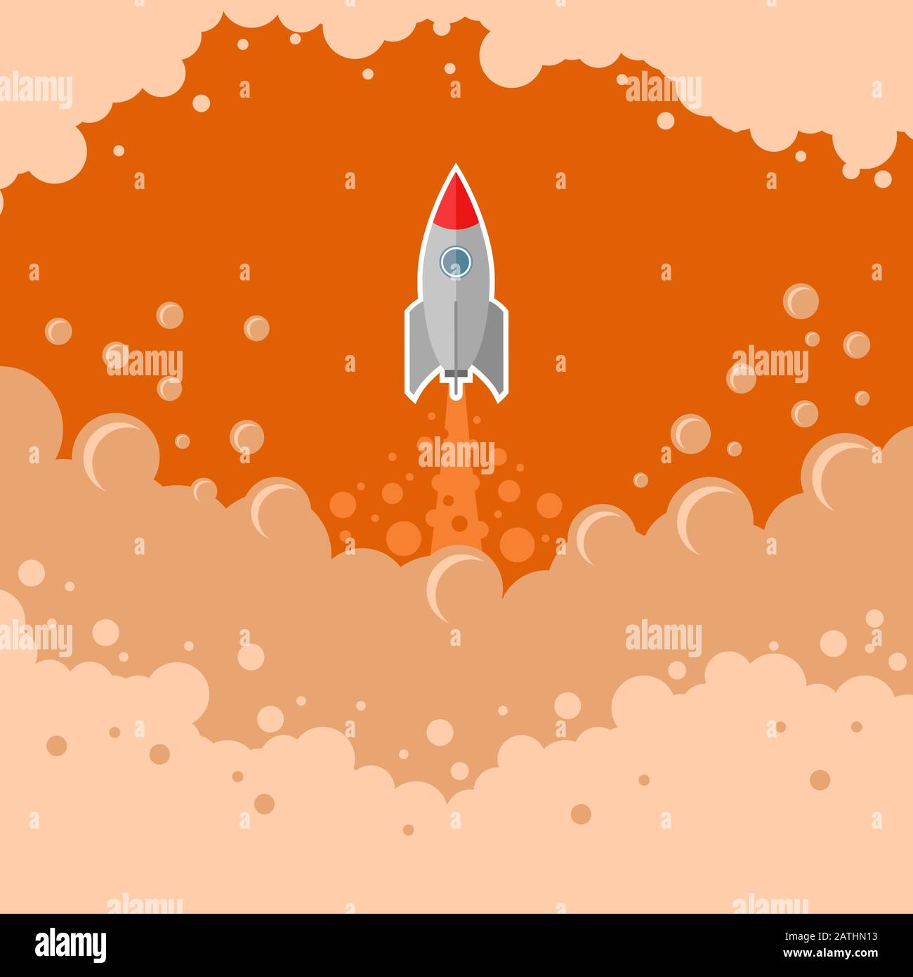 Space Rocket Fly on Red Bubble Sky Background Stock Vector