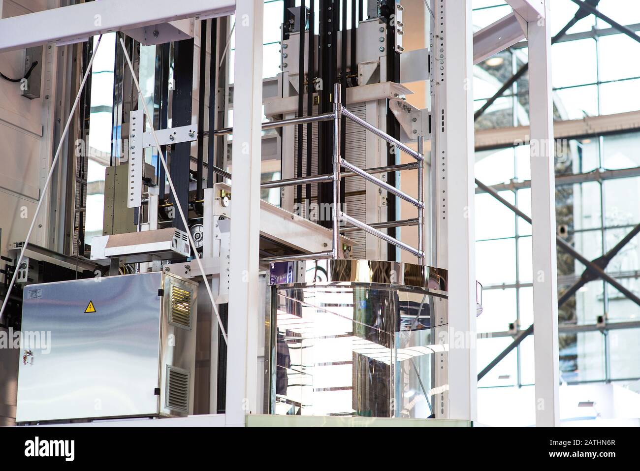 Elevator Installation, Lift Technician Installing a Modern Elevator