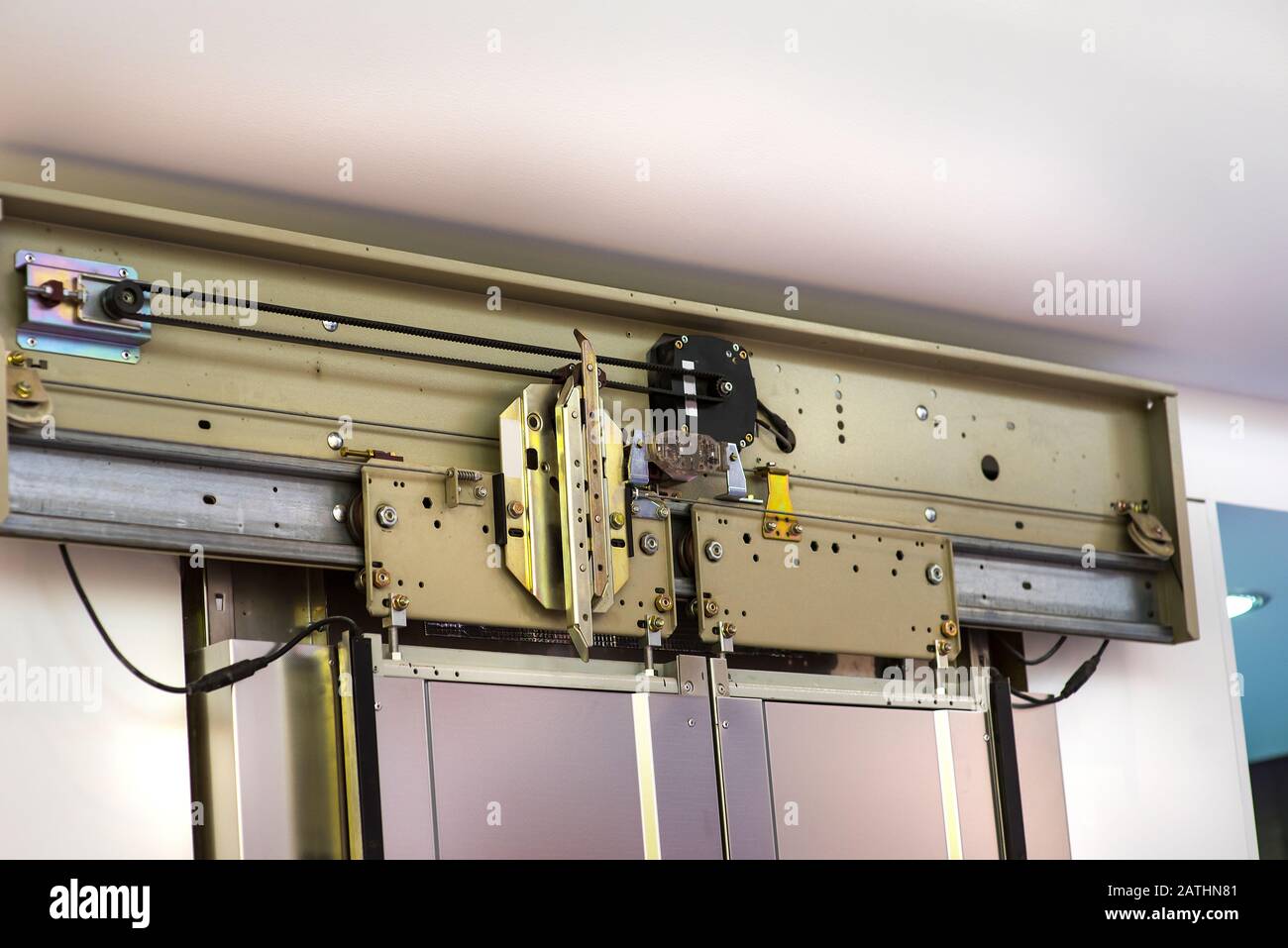 Elevator door drive, Installation of a new elevator Stock Photo Alamy