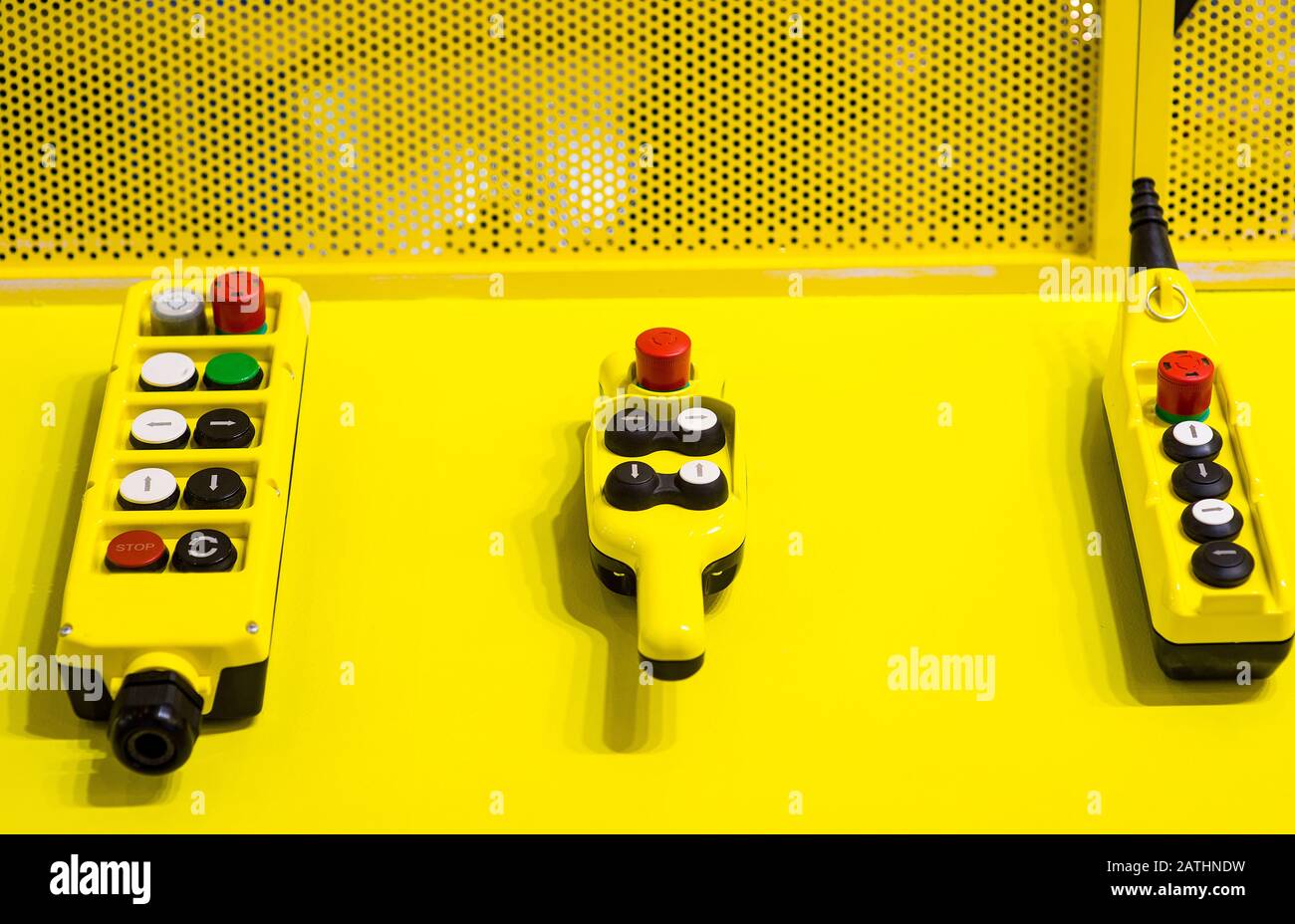 Different buttons in modern metal elevator Stock Photo