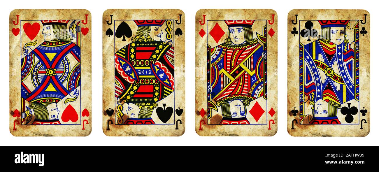 Four Jacks Vintage Playing Cards - isolated on white Stock Photo