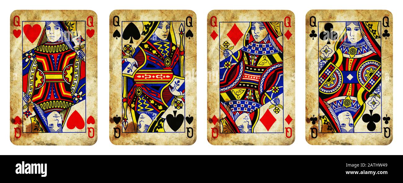 Four Queens Vintage Playing Cards isolated on white Stock Photo Alamy
