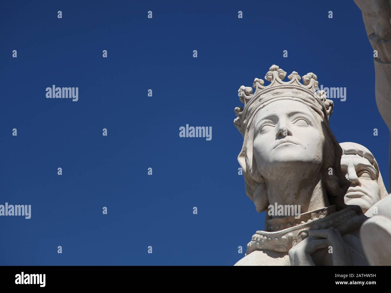 Head of statue of Queen Filipa De Lencastre, Mother of Prince Henry on the Padrao dos Descobrimentos, or Monument of the Discoveries, in Belem, Lisbon Stock Photo