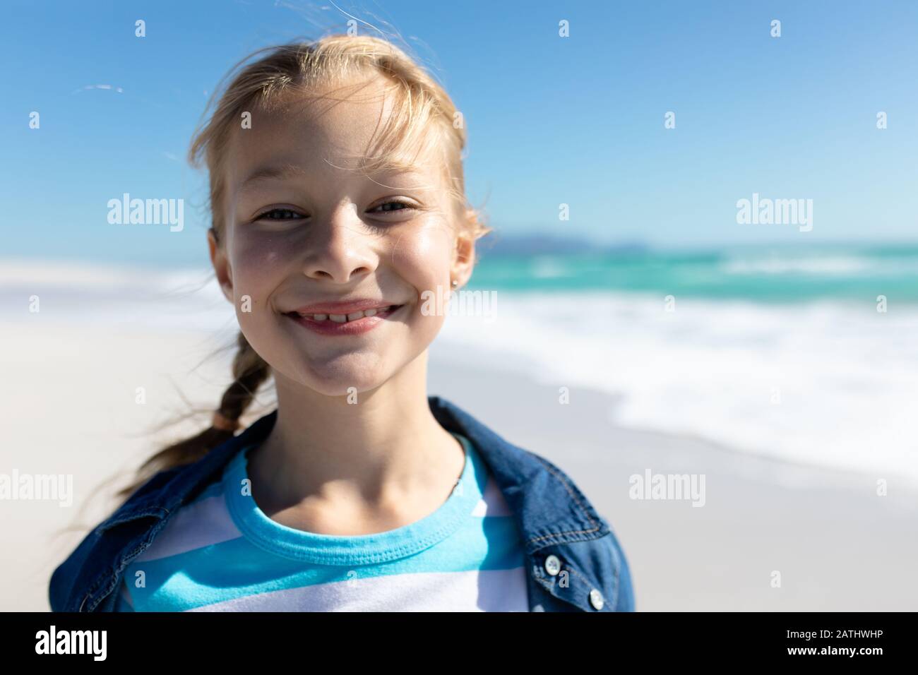 Girl enjoying free time at the beach Stock Photo