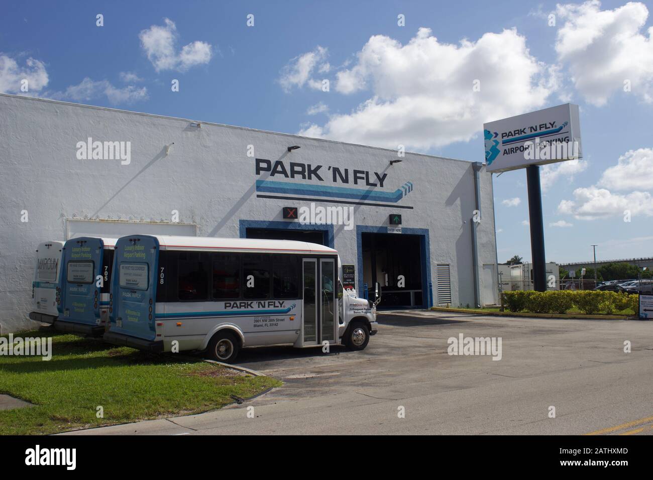 Miami Florida August 17,2019- Park 'N Fly is an off-airport parking operator in the United States with an Internet-based reservation system. Stock Photo