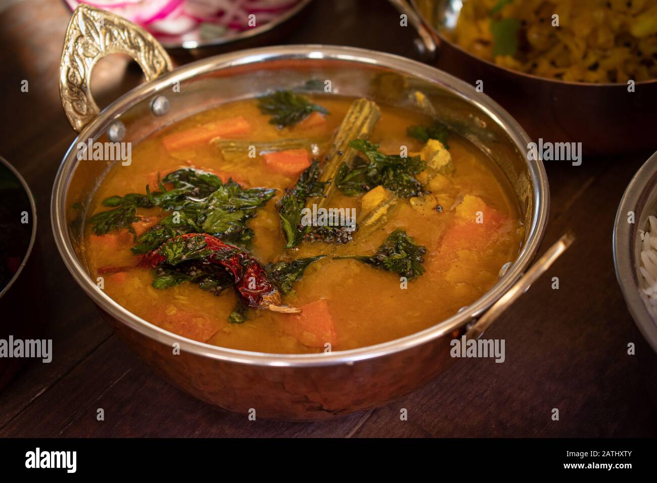 Sambar- south Indian lentil and vegetables spicy stew Stock Photo