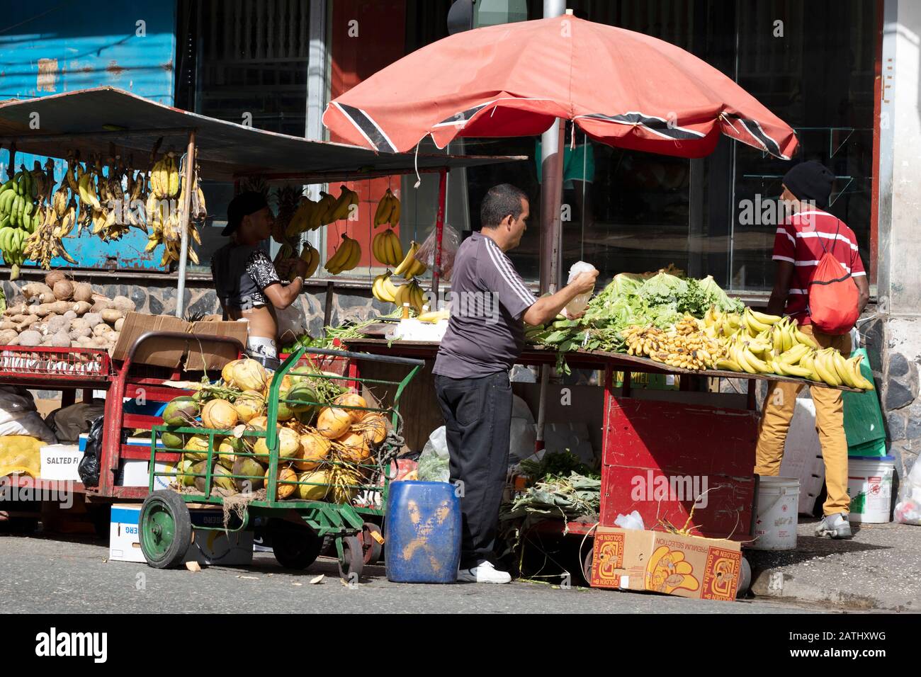 Street market, Charlotte Street, Port of Spain, Trinidad & Tobago Stock