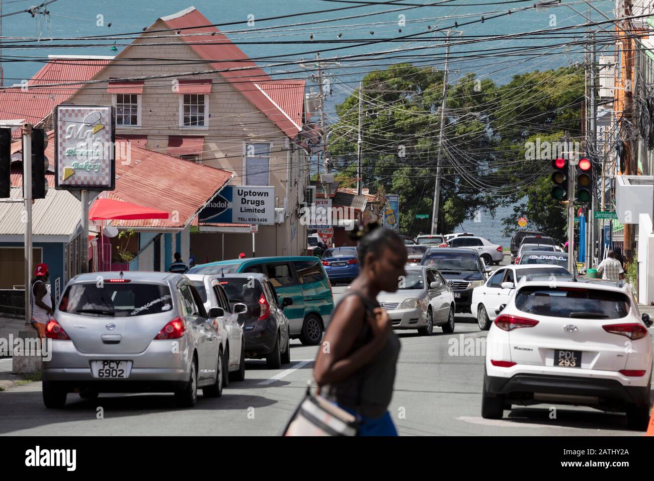 Street Scene, Scarborough, Tobago, Trinidad & Tobago Stock Photo