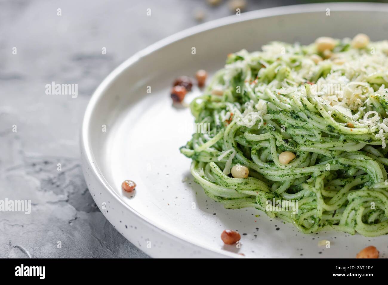 Green Vegan Pasta With Avocado Spinach And Pine Nuts Healthy And Wholesome Food Good Nutrition Stock Photo Alamy