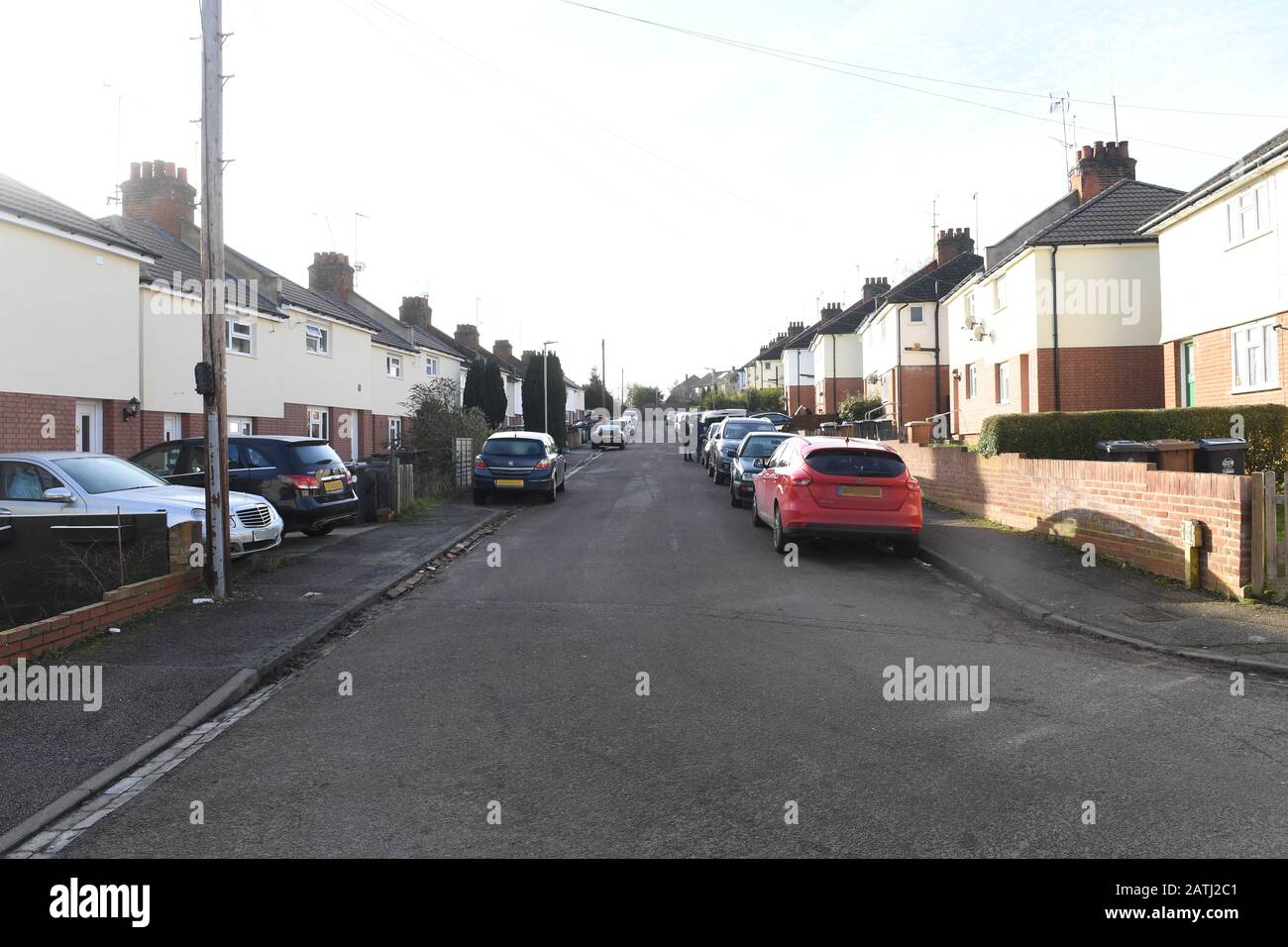 IMAGE PIXELATED BY PA PICTURE DESK Burley Road in Bishop's Stortford, Hertfordshire, where police carried out an overnight raid at a home as they responded to the terror attack in Streatham on Sunday. Stock Photo