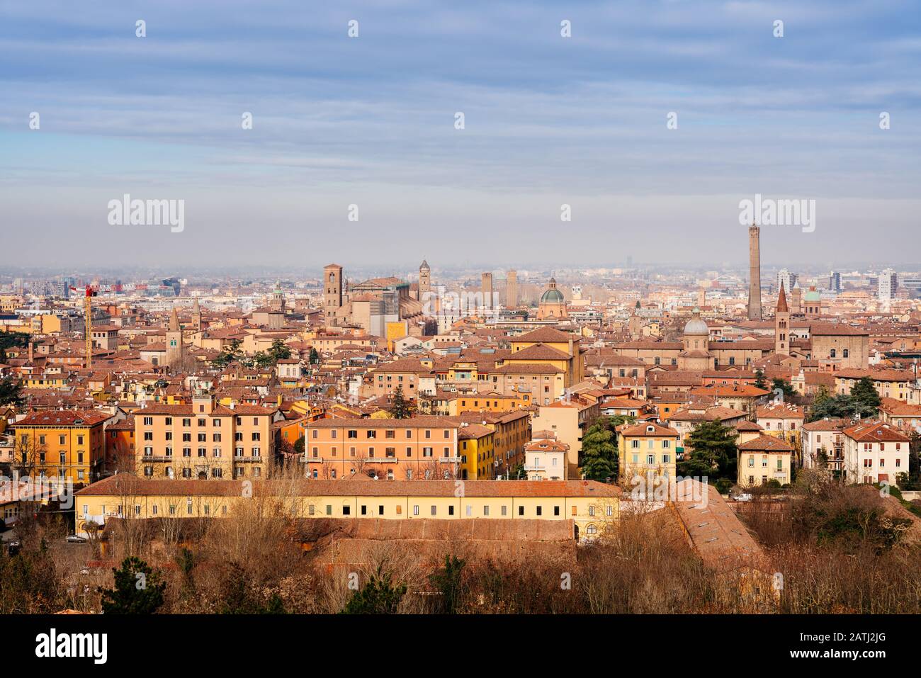 Bologna, cityscape from a high viewpoint in a winter afternoon. Emilia, Italy Stock Photo