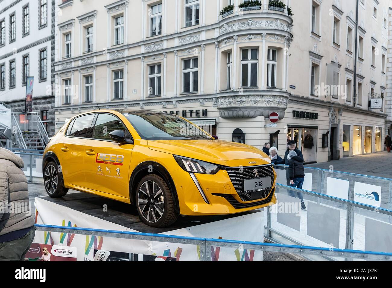 Wels Austria January 11th Newest Peugeot 8 Gt Line Model Stand On Basement Among Public Skating Rink In Center Old European City Wels Stock Photo Alamy